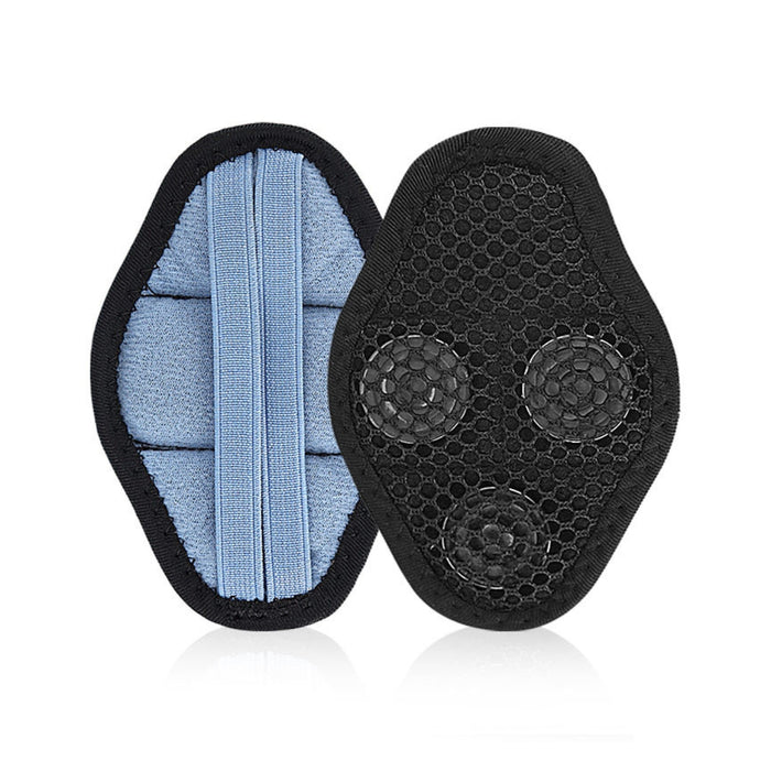 Pair of black and blue shoe inserts on a white background