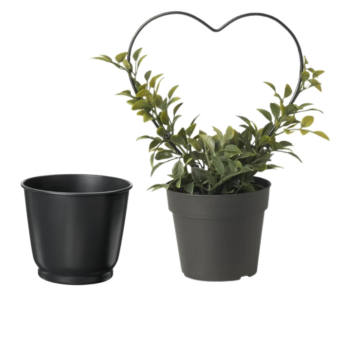 IKEA BROKTRAST Plant Pot Dark Grey 9 cm with VINTERFINT Artificial Potted Plant Myrtle/Bow 9 cm — Stylish Home Décor Combo