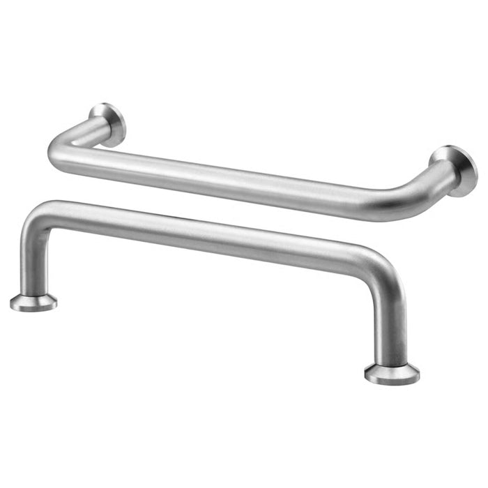 Two stainless steel grab bars on a white background