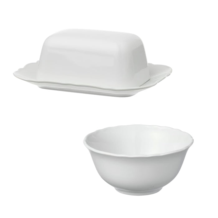 IKEA UPPLAGA Butter Dish White with UPPLAGA Bowl White 13 cm