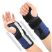 Blue and black wrist support brace on a white background