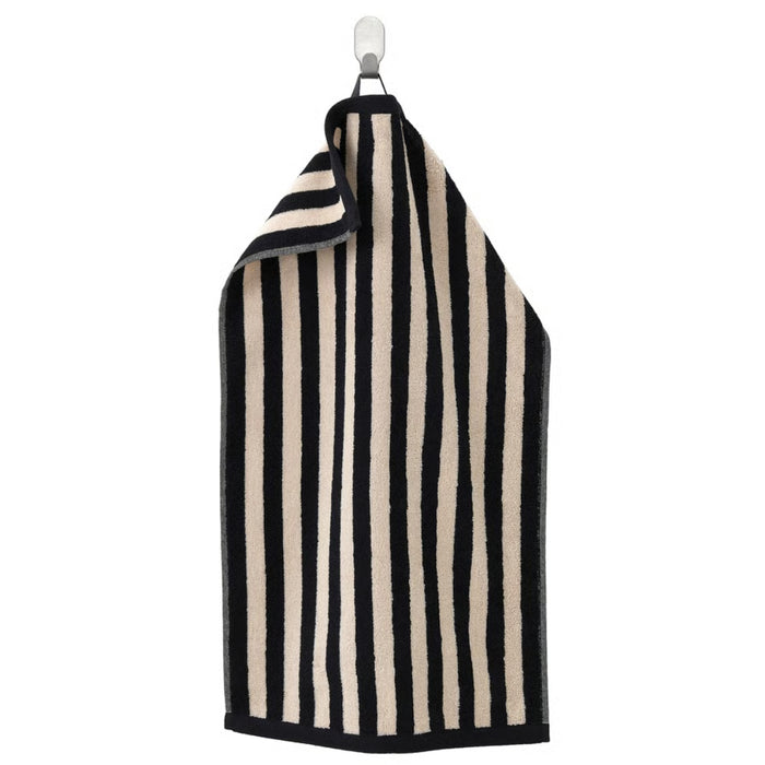 IKEA SLÅNHÖSTMAL/VIKFJÄRD Bath towel, black/light beige striped, 70x140 cm with Hand towel, 40x70 cm and Washcloth, white30x30 cm