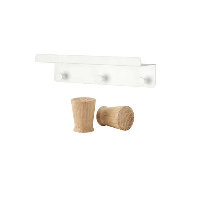 Ikea ENUDDEN Wall Shelf with 3 Hooks, White, 30x8 cm, with TÄRNESTAD Oak Knob, 17 mm, 2 Pack