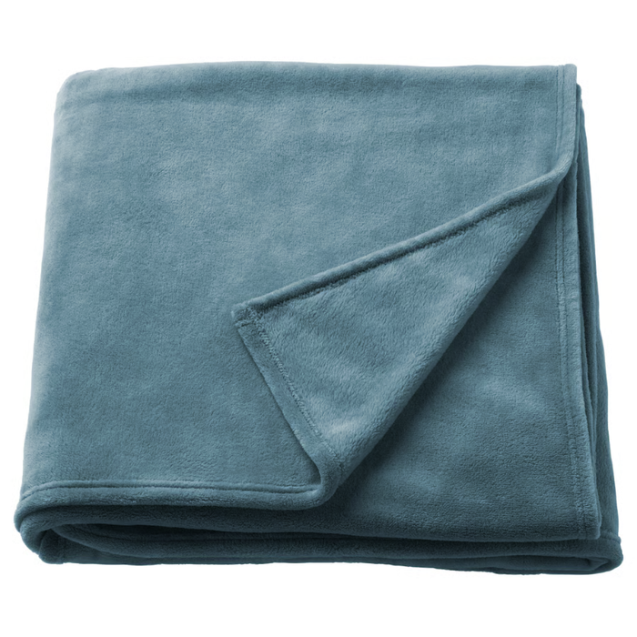  IKEA TRATTVIVA dark grey-blue fleece bedspread folded, soft recycled polyester #30615083