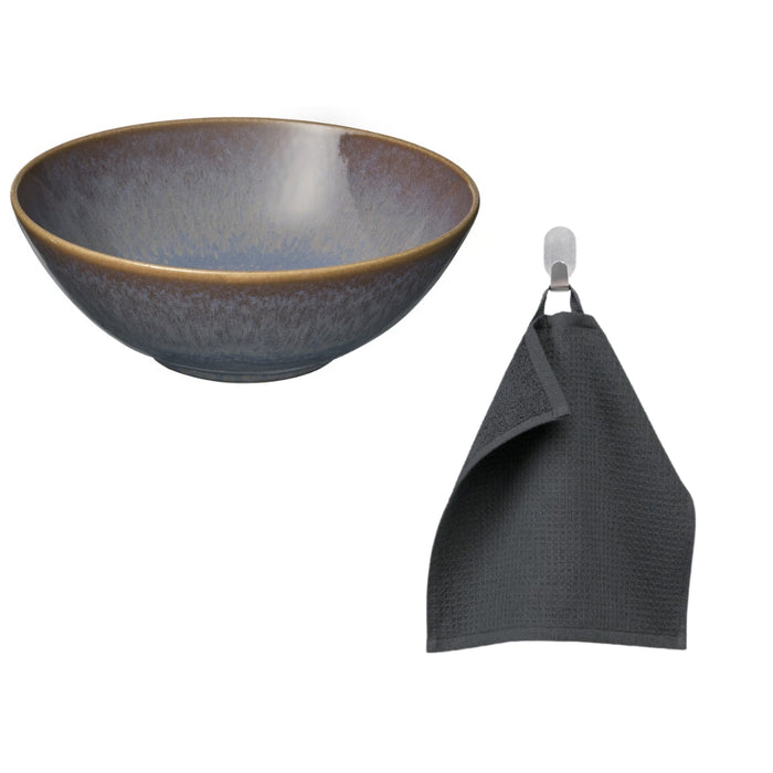 Ikea FÄRGKLAR Bowl, Lilac, 16 cm (6 ½ ") with SALVIKEN Washcloth, anthracite30x30 cm Pack of 1