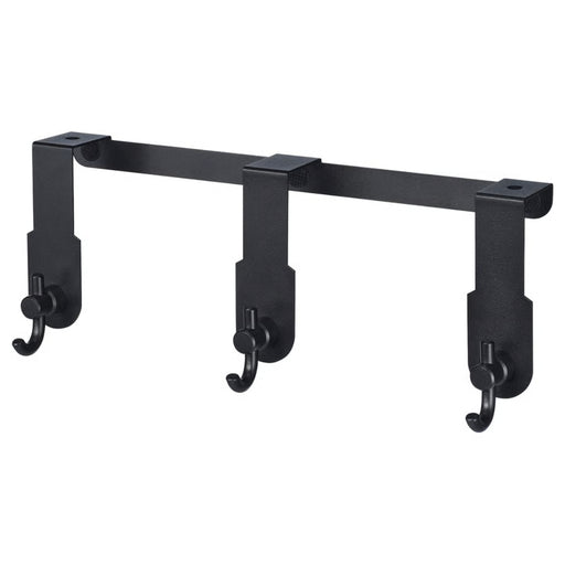 IKEA VALASJÖN over-the-door hanger in black metal with three hooks, designed for coats, towels, or accessories