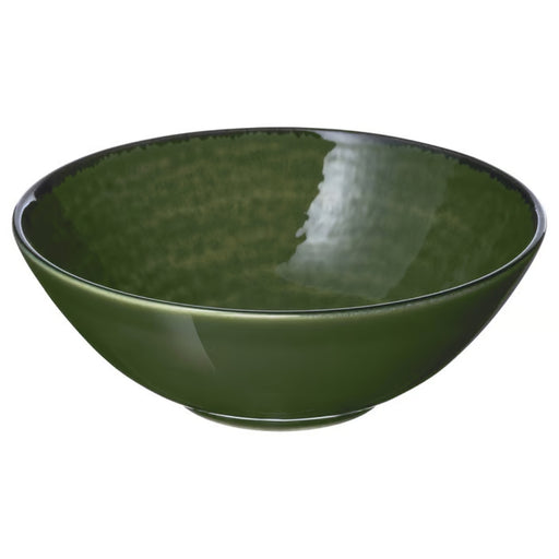 IKEA PELARKAKTUS 16 cm green stoneware bowl with a rustic, textured circular pattern and glossy finish.