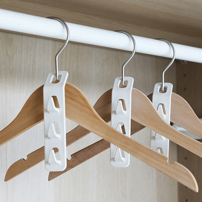Four durable white wardrobe hooks for hanging shirts, ties, scarves and other clothing items