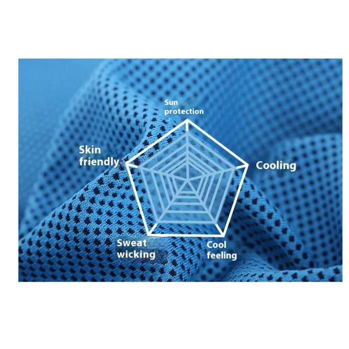 Blue fabric with a spider web pattern and text labels on a white background