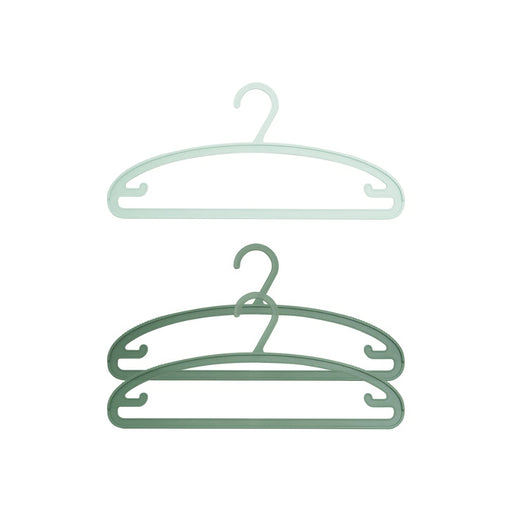 Two green hangers on a white background