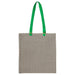 IKEA MÄVINN tote bag with vertical black-and-white stripes and vibrant green handles, accented with red and yellow stitch details