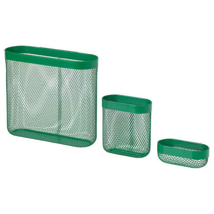 IKEA SKÅDIS green storage basket set of 3 in mesh finish; rectangular design with rounded edges in small, medium, and large sizes – ideal for organizing accessories, stationery, or craft supplies - 20597471