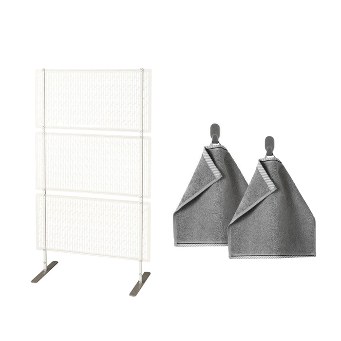 IKEA Home & Patio Set - LUNGÖN Privacy Screen (140x80x40 cm, Off-White) & VIKFJÄRD Textured Washcloths (30x30 cm, Grey)