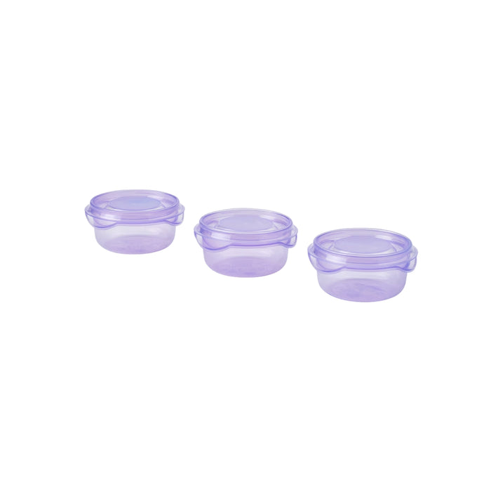 IKEA PRUTA 70 ml lilac food container with lid on white background