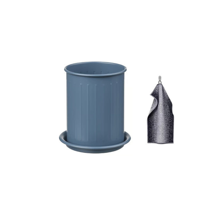 Ikea VÄLVÅRDAD Cutlery stand, dark grey-blue/galvanised, 13 cm (5 ") with AROMATISK Hand Towel, green, 40x 70 cm