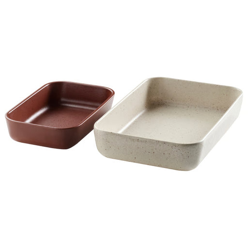 IKEA LYCKAD Oven/serving dish set of 2, light beige/red-brown, placed side by side on white background - 90607952