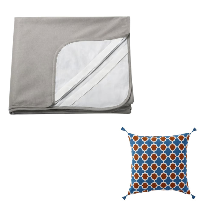 IKEA Home Comfort Set - HAMPPALM Waterproof Mattress Protector (160x200 cm, Grey) & INGVEIG Geometric Cushion Cover