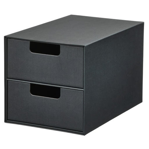 Black storage box with two drawers on a white background