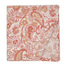 Floral and paisley patterned fabric swatch in red and beige on a white background