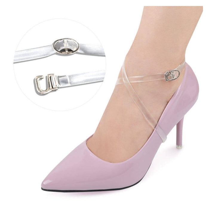 Digital Shoppy Transparent Elastic Ankle Strap for High Heels, Detachable TPU Anti-Loose Shoe Accessory, Clear (1 pair)