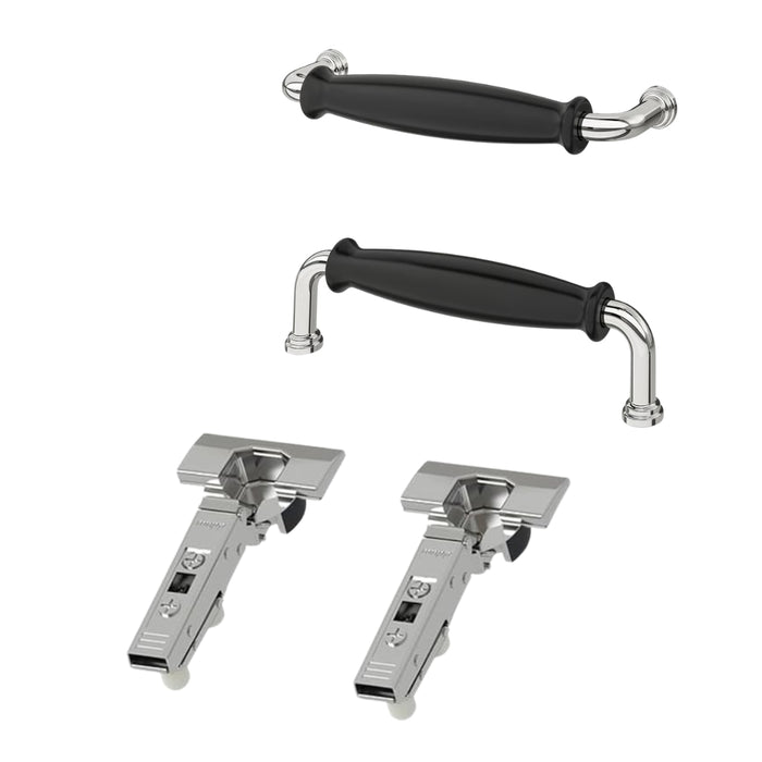 IKEA Kitchen Hardware Set - KLINGSTORP Black/Chrome Handle (141mm) & UTRUSTA 125° Wide-Opening Hinges (2-Pack)