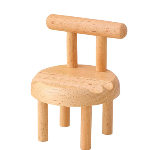 Miniature wooden chair with round seat and cylindrical legs – compact mobile holder with natural finish – 1598453326009 13953547