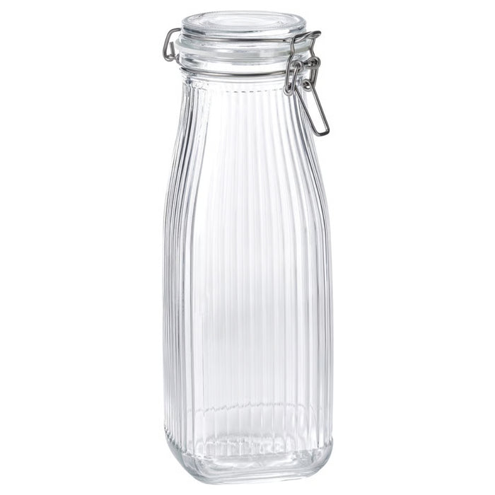 IKEA KÖSSEBÄR 1-liter clear glass bottle-shaped jar with lid