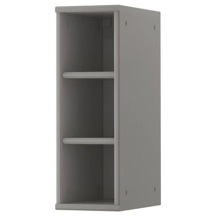 IKEA TORNVIKEN open cabinet in matte grey with two internal shelves, creating three compartments for compact storage