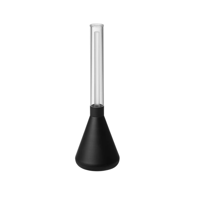 IKEA BJÖRKSPIREA black tube-shaped LED decoration light with cone base and clear glass tube on white background #70530143