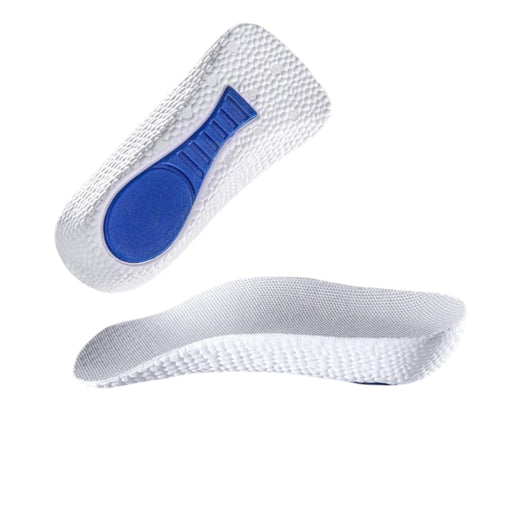 White shoe insole with blue heel cup on a white background