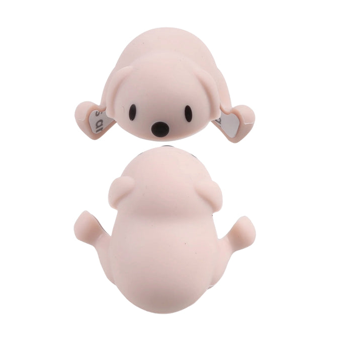 "Soft and durable silicone corner guards with a cute puppy cartoon design in light pink. Provides childproof protection for tables and furniture edges. Pack of 4.-