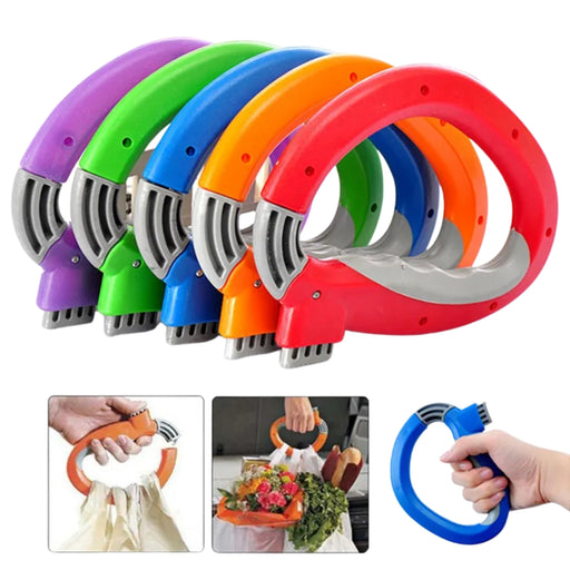 1PCS Foldable Grocery Bag Handle Hook in assorted colors (example shown in blue, green, purple, and red), designed with an ergonomic grip and a foldable locking mechanism—ideal for carrying multiple shopping bags or kitchen items with ease and reduced hand strain. Random color: black or green-1598449982348 13038204
