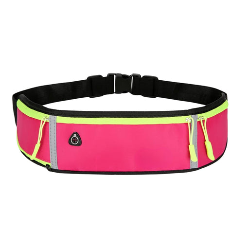 Waterproof running belt – pink with neon yellow zippers, dual compartments and headphone port, adjustable strap