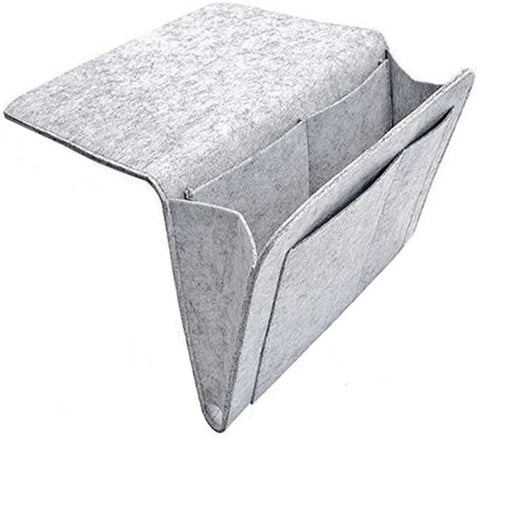 Gray felt storage bin on a white background