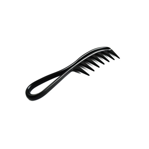 Three-dimensional handle wide tooth shark comb displayed on white background