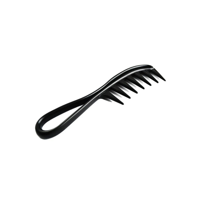 Three-dimensional handle wide tooth shark comb displayed on white background