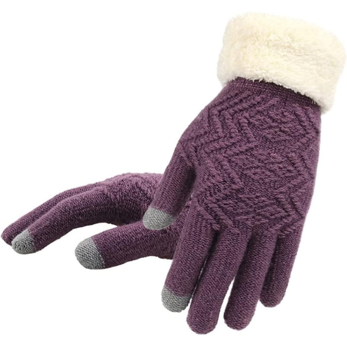Digital Shoppy Winter Knitted Gloves, Purple | Touchscreen-Friendly & Fleece-Lined