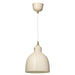 Minimalist IKEA RÖDFLIK pendant lamp with a light beige dome-shaped metal shade and matching ceiling cup.