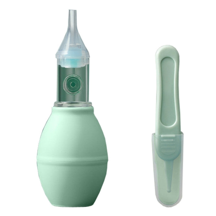 Green nasal aspirator and tweezer set for infants, designed for gentle mucus removal and nasal hygiene