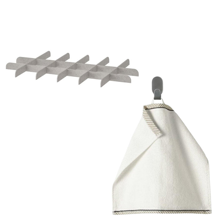 Ikea KOMPLEMENT Divider for pull-out tray, light grey, 100x58 cm with VIKFJÄRD Washcloth, white, 30x30 cm