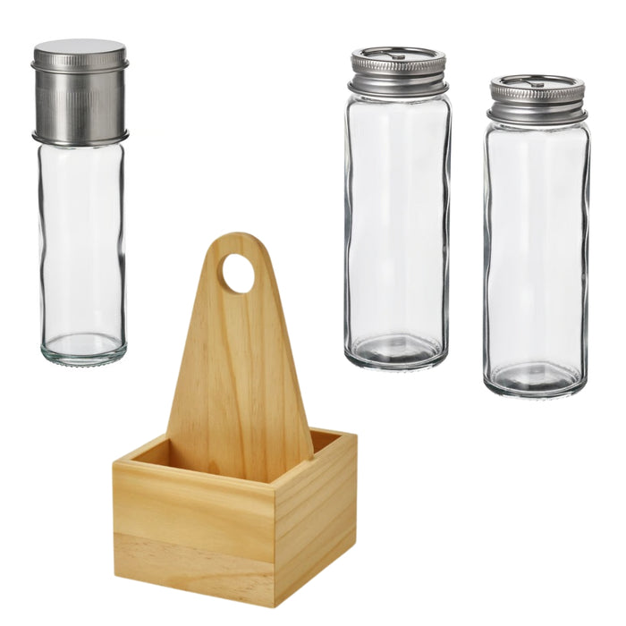 IKEA CHOKLADHAJ & CITRONHAJ Kitchen Bundle - Wood Organizer, Oil Bottle & Salt/Pepper Shakers