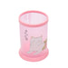 Pink pen holder with a cat illustration on a white background