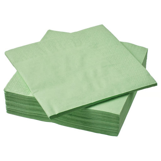 A thick stack of light green IKEA FANTASTISK paper napkins with a subtle embossed border design.