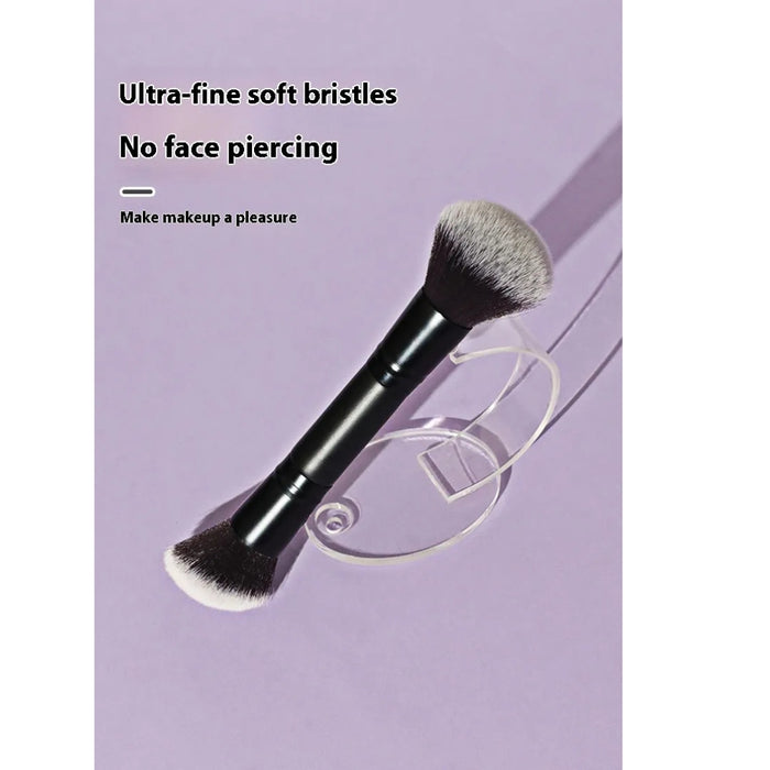 Makeup brush with text on a purple background