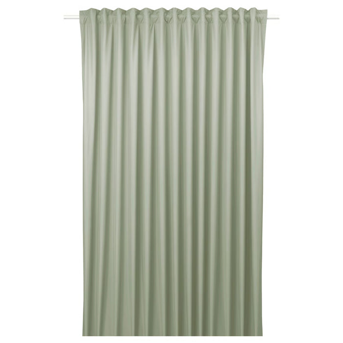 IKEA BENGTA Block-out curtain, 1 piece, green/with heading tape, 210x250 cm with VIDGA Single track rail, included ceiling fittings/white140 cm