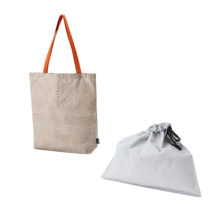IKEA ROMELSÖN Foldable Tote Bag (Patterned Beige, 40x40cm / 14.4L) & AJÖSS Waste Sorting Bag (Light Grey, 56x43cm / 22L)