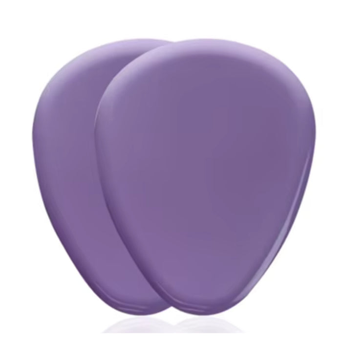 Two purple guitar picks on a white background