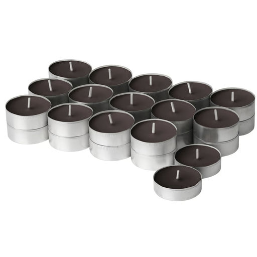 IKEA SILKESTRÄD scented tealights in brown metallic holders, leather and vanilla fragrance; 3.5-hour burn time per candle – 30-pack set ideal for cozy ambiance and home fragrance layering - 20570551