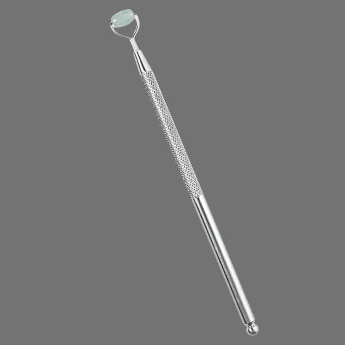 Jade Eye & Nose Massager – Dual-End Roller, Facial Circulation Tool, stainless steel handle with jade roller and textured grip