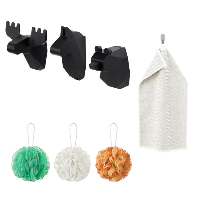 IKEA Bathroom Essentials Set| FRÖSÅDD Black Hooks, ÅBYÅN Body Puffs & GULVIAL White Hand Towel | 7-Piece Spa Set